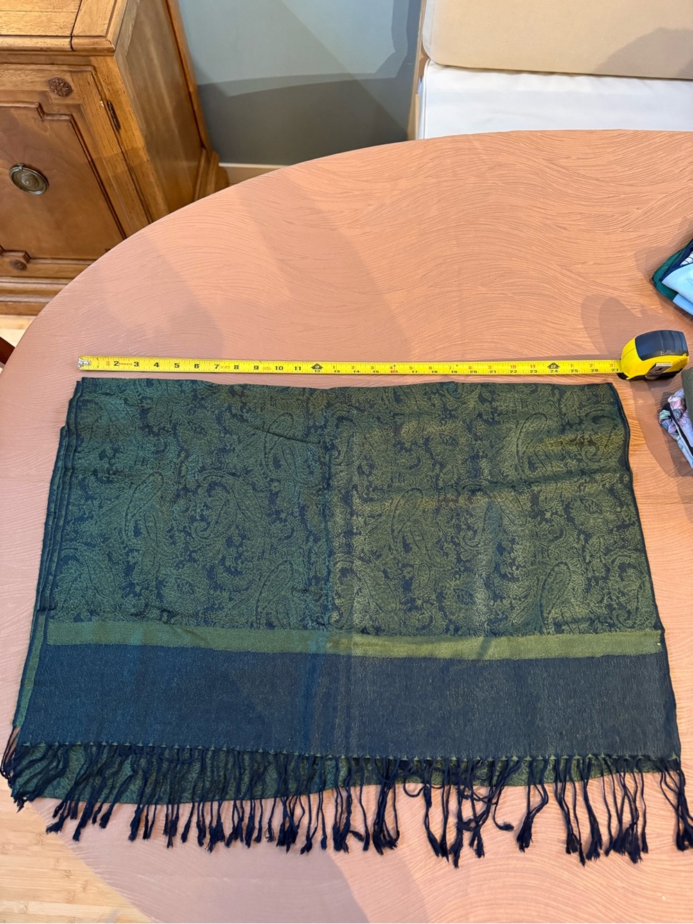 Elegant Green Paisley Fringe Skirt Wrap